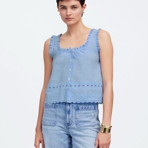NWT Madewell Embroidered Ruffle-Trim Top